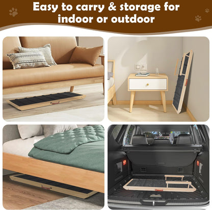 Dog Ramp for Couch, Bed or Car, Wooden 44" Long Pet Stairs for Small & Large Old Dogs & Cats, Hold up to 200lb, 5 Adjustable Height from 14.96" to 22", Portable Doggie Steps, Excellent Traction