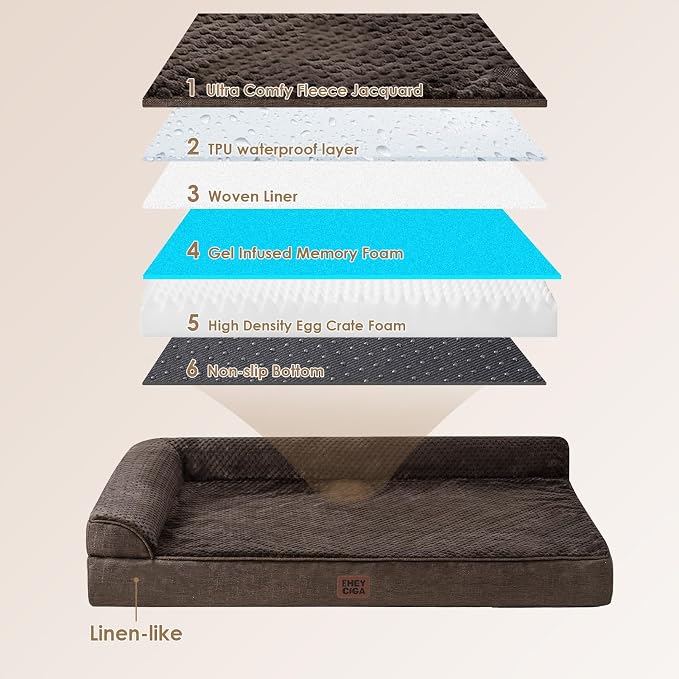 EHEYCIGA Memory Foam Dog Bed Large Size Dogs, Orthopedic Dog Bed Large with Washable Removable Cover, Waterproof Pet Sofa Couch with Nonskid Bottom, 36x27x6, Brown | Washable Removable Cover, Waterproof Flat Pet Sofa Couch with Nonskid Bottom, 36x27x6