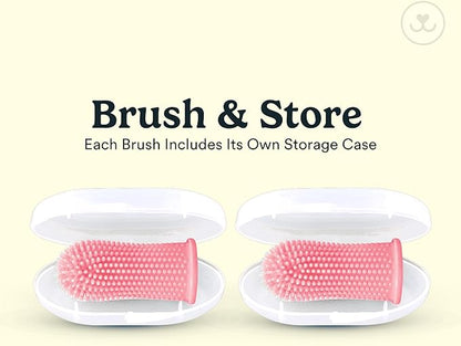 Jasper Dog Toothbrush, 360 Degree Pet Tooth Brushing Kit, Cat Toothbrush, Canine Dental Care & Teeth Cleaning Kit, Pet Finger Tooth Brush, Use with Dog Toothpaste, 2-Pack Pink