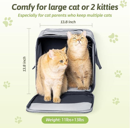 Large Cat Carrier for 2 Cats, 21.7X 13.8X 13.8in Pet Carrier for Cat and Dog Up to 38lbs, All-Sided Mesh Cat Carriers with Great Ventilation, Portable Soft Sided Pet Carriers for Traveling