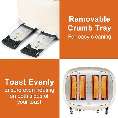 CUSIMAX Toaster 4 Slice, Retro Toaster