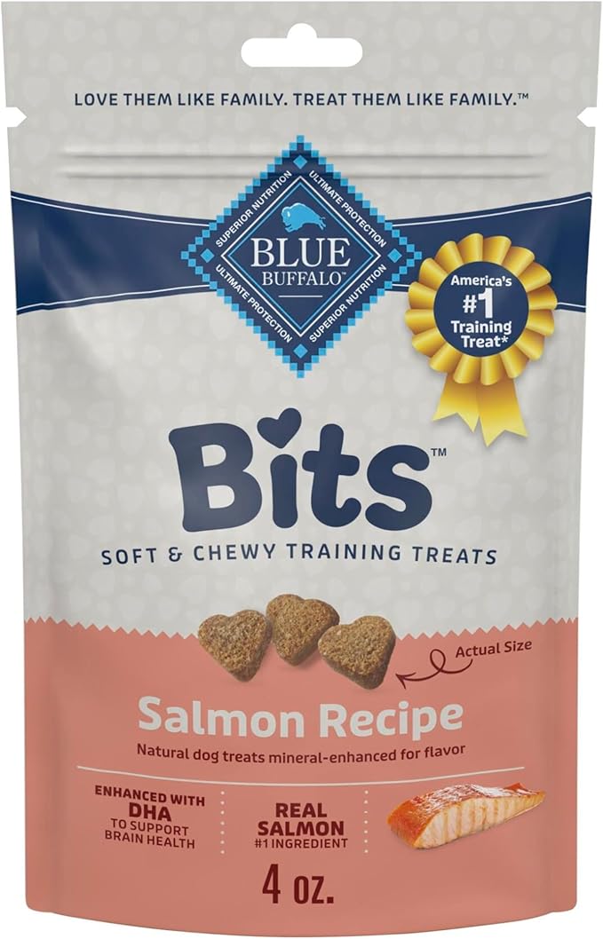 Blue Buffalo Bits Soft Dog Treats for Training, Made with Natural Ingredients & Enhanced with DHA, Salmon Recipe, 4-oz Bag