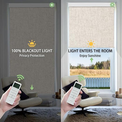 Motorized Blinds with Remote Control, 100% Blackout Cordless Wireless Electric