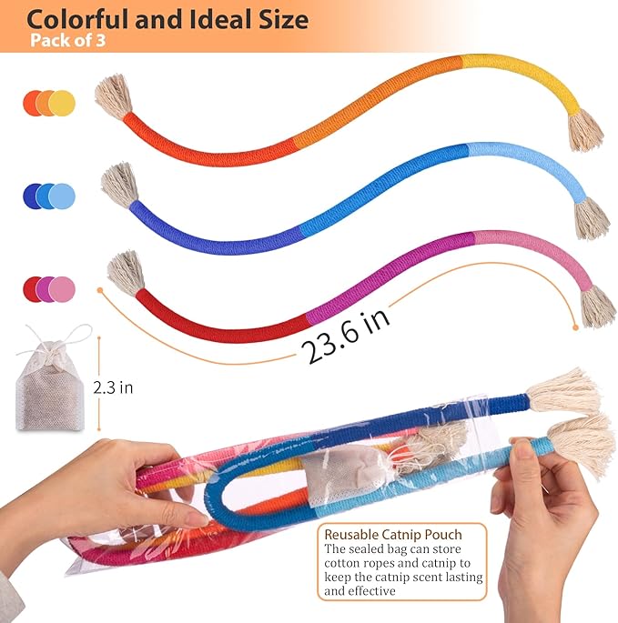 Retro Shaw 23.6 Inches Cat Toys Chew Ropes with Catnip, Safe String Kitten Teeth Cleaning Toys for Indoor Cats Kitty, Interactive Cat Nip Kicker Pet Toys, 3 Pack