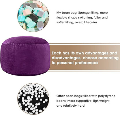 Bean Bag Chairs for Adults - Memory Foam Furniture BeanBag Chair - Kids/Teens Sofa with Soft Micro Fiber Cover - Round Fluffy Couch for Living Room Bedroom College Dorm - 3 ft, Purple