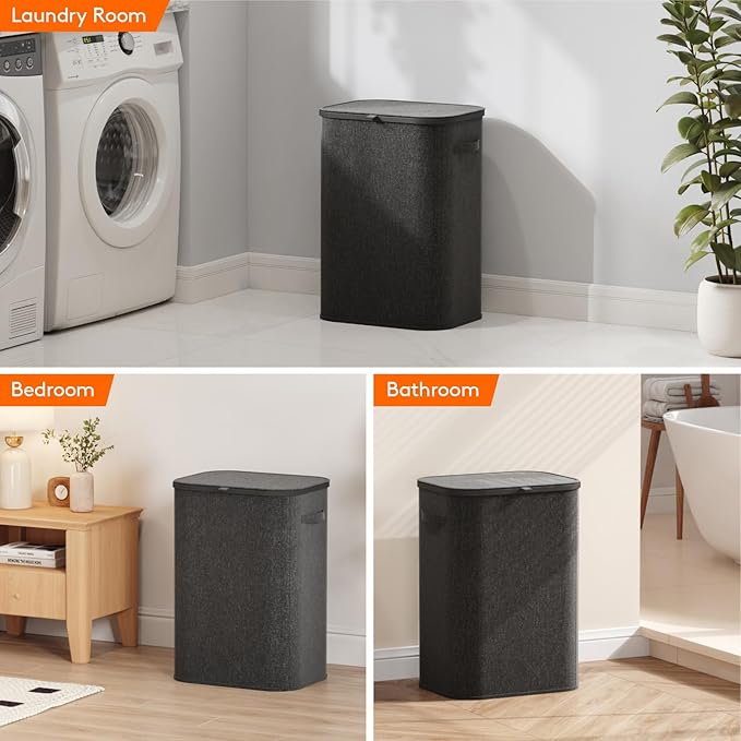 Lifewit 85L Laundry Basket with Lid, Large Laundry Hamper with Plastic Handles and Removable Bag, Foldable Tall Dirty Clothes Hampers for Laundry for Laundry Room, Bedroom, Bathroom, Dorm, Dark Gray