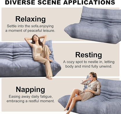 Full Foam Loveseat Sofa,Adults Bean Bag Chairs Floor Couch with Soft Waterproof Fabric,Armless Fireside Lounge Chair for Living Room,Apartment and Office (Grey)