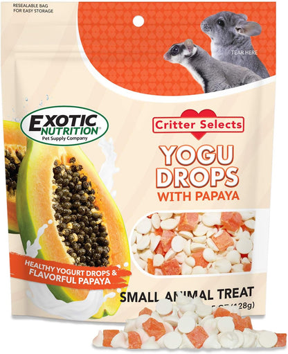Yogu Drops With Papaya (4.5 oz.) - Healthy Natural Fruit & Yogurt Treat - For Sugar Gliders, Rats, Chinchillas, Ferrets, Parrots, Hamsters, Squirrels, Hedgehogs, Guinea Pigs, Rabbits & Small Pets