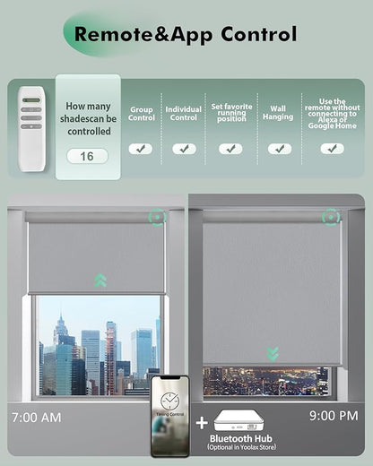 Yoolax Motorized Blinds with Remote, Automatic Roller Shades Cordless Electric