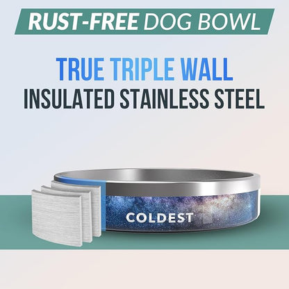 Coldest Dog Bowl - Anti Rust Metal, Non Slip, 3 Layers Insulated Stainless Steel Dog Bowls - Spill Proof & Heavy Duty - Water Bowl for Dogs, Cats & Pets, Dish Washer Safe (21 oz, Into The Beyond)
