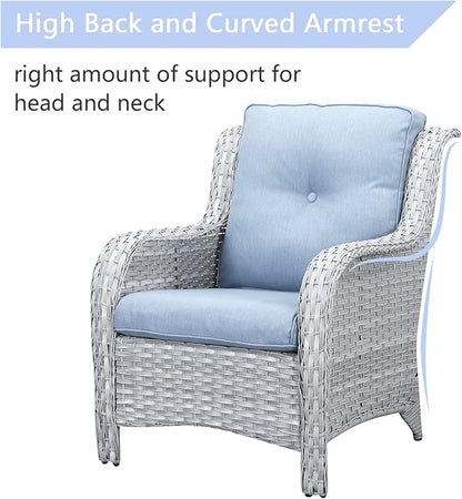 Rilyson Patio Bistro Set Wicker Chairs - 3 Piece Outdoor Rattan Conversation Set with 2 Armrest Chair and 1 Side Table for Proch Deck Garden Backyard Balcony(Light Grey/Sky Blue)