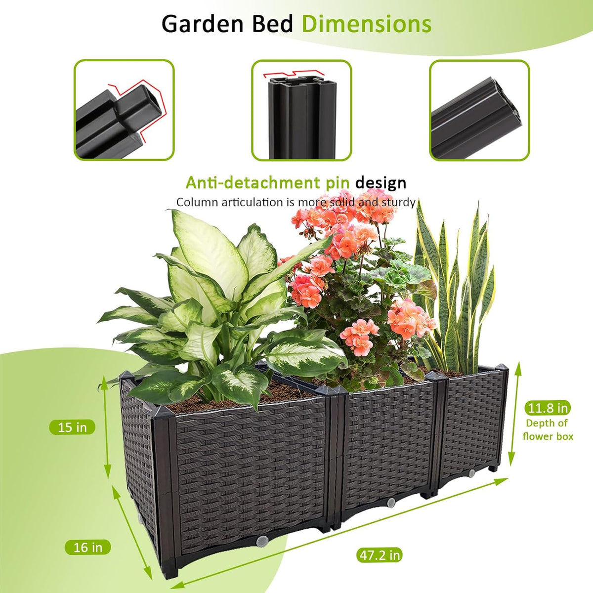 Raised Garden Bed Large Planters for Outdoor Plants Deepened Plant pots Planter Box Elevated Garden Patio Balcony Deck to Planting Flowers Vegetables Tomato and Herbs