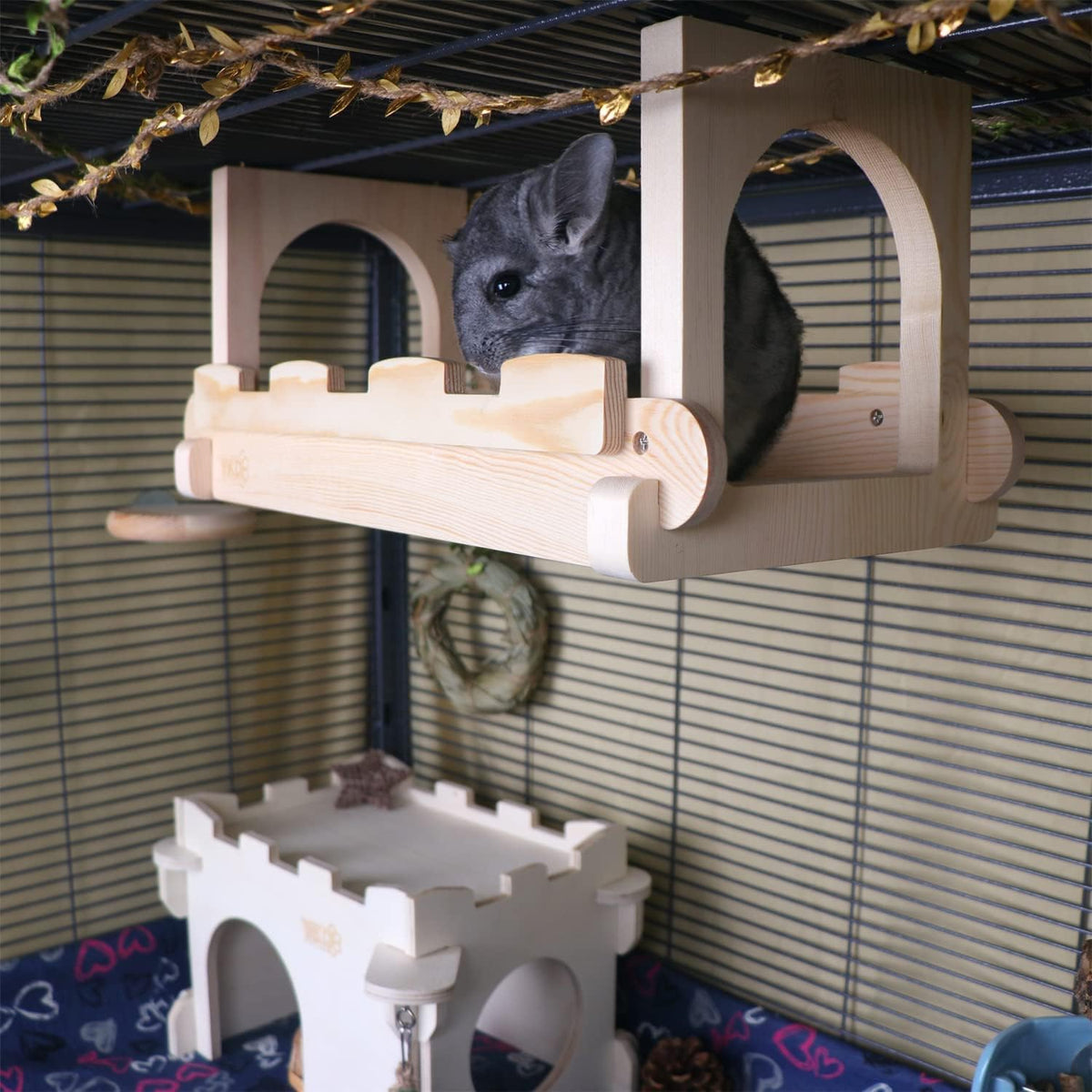 YKD Chinchilla Wood Suspension Bridge, Hanging Large Small Animal Wooden Bridge Platform, Small Animals Habitat Toy for Chinchillas Sugar Gliders Rats Squirrel