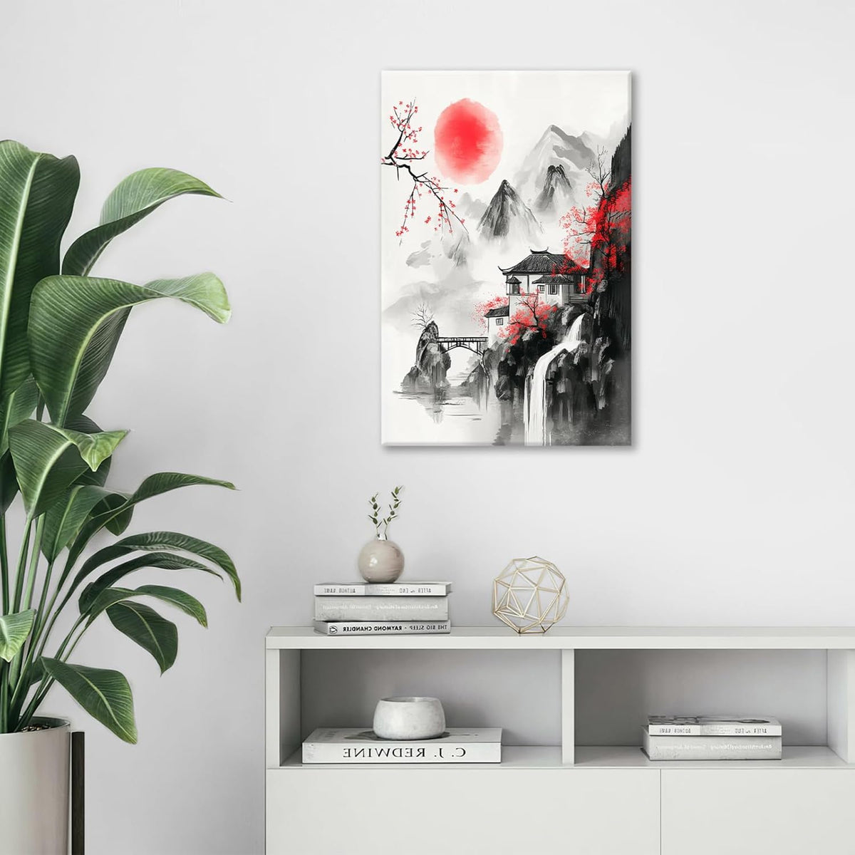 Japanese Wall Art Canvas Asian Nature Wall Decor Prints Framed Painting Mountain Landscape Pictures Gifts Artwork for Bathroom 16"x24"