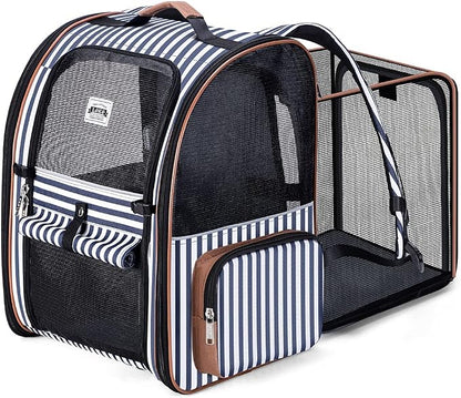 Large Cat Backpack Carrier Expandable Pet Carrier Backpack for Small Dogs Medium Cats Fit Up to 18 Lbs, Dog Carrier Backpack,Puppy Backpack Carrier, Striped