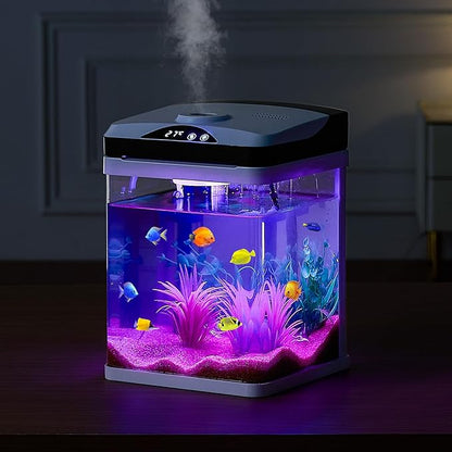VEVOR Fish Tank Aquarium, 2 Gallon LED Square Ultra-Clear Glass Tank Temperature Monitoring Adjustable 7 Color Lighting, Self Cleaning System Fishbowl for Freshwater & Saltwater Fish Home,Office,Pet