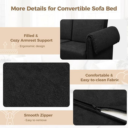 FHFO 65" Loveseat Sleeper Couch for Small Spaces, 3 in 1 Pull Out Sofa Bed Convertible Sleeper Sofa Comfy Sofabed for Living Room, Bedroom, Apartment (Black)