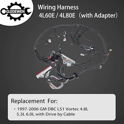 Standalone Wiring Harness, Fit for 97-06 GM LS1 Vortec Engine 4.8 5.3 6.0 L | 4L60E DBC, Red/Blue PCM, LS Swap Engine Harness, Stand Alone Wire Harness, Drive by Cable Throttle Body