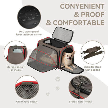 Petsfit Expandable Cat Carrier Dog Carriers,Airline Approved Soft-Sided Portable Pet Travel Washable Carrier for Kittens,Puppies,Removable Soft Plush mat and Pockets,Locking Safety Zippers