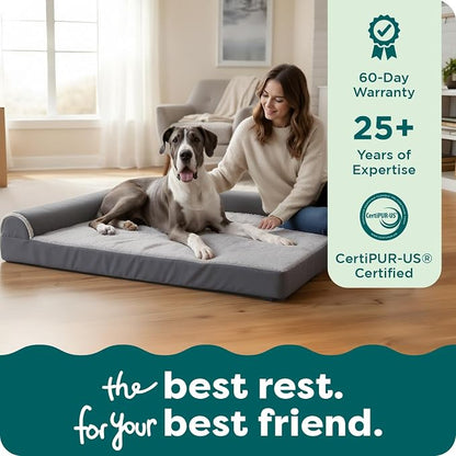 Furhaven Orthopedic Dog Bed for Large Dogs w/ Removable Bolsters & Washable Cover, For Dogs Up to 125 lbs - Plush & Velvet L Shaped Chaise - Sable Brown, Jumbo Plus/XXL