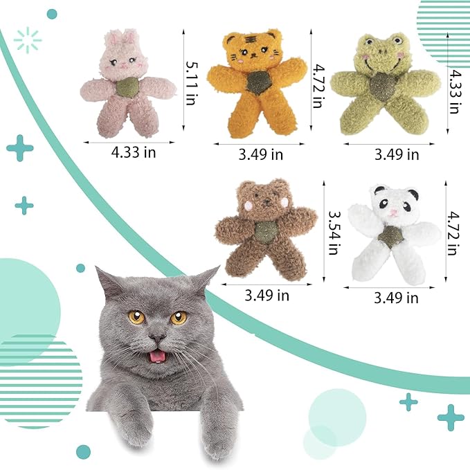 Cat Toys with Catnip Kitten Chew Bite Supplies Boredom Relief Fluffy Kitty Teeth Cleaning Chewing Cat Lovers Interactive Plush Gift (Frog&Frog)