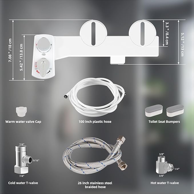 Hibbent Bidet Attachment for Toilet, Hot and Cold Water Spray Non-Electric Dual