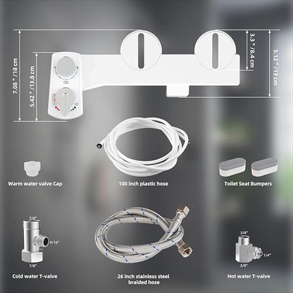 Hibbent Bidet Attachment for Toilet, Hot and Cold Water Spray Non-Electric Dual