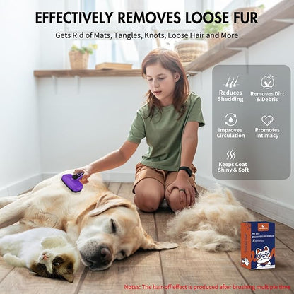 Dog Brush Kit - Self-Cleaning Slicker Brush with Bath Brush & Undercoat Rake | Deshedding Tools for Large - Small Dogs & Cats, Professional 3-in-1 Pet Grooming Set for Heavy Shedding, Purple