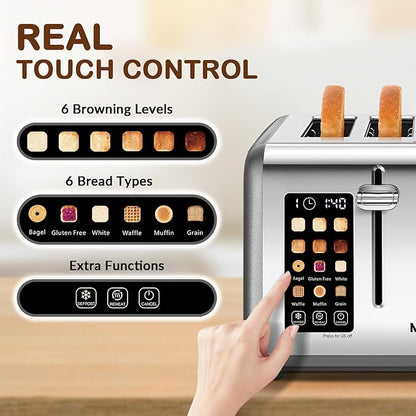 Mecity 4 Slice Toaster with Touch Screen Control, 4 Wide Slots, Stainless Steel