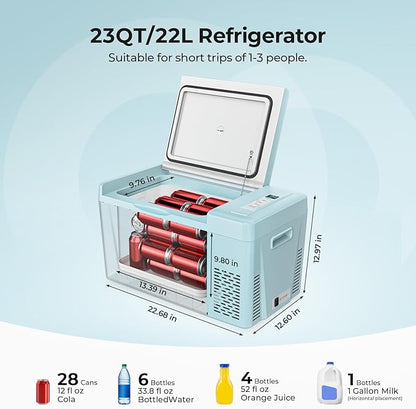 BougeRV Green 23Quart Portable Refrigerator, 12 Volt Fridge 22L, Portable