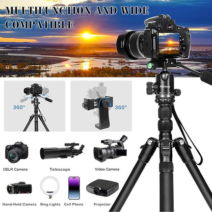 2 in1 Tripod for Camera & Hunting Tripods, 68" Camera Tripods & Monopods with Removable Handle, Aluminum Rifle Tripod & Shooting Stand, Heavy Duty Tripods for DSLR,Canon,Nikon,Sony, Extra Carry Bag