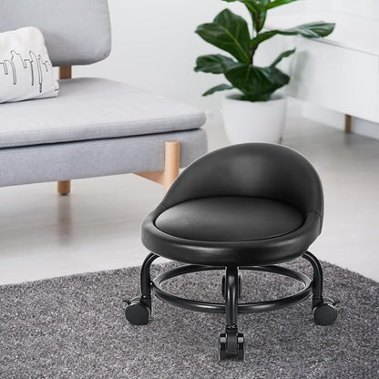 LWADALN Rolling Stool with Backrest Low Height Rolling Stools, Low Roller Stool Chair, Roller Seats for Home, Office, Garage, Shop, Library