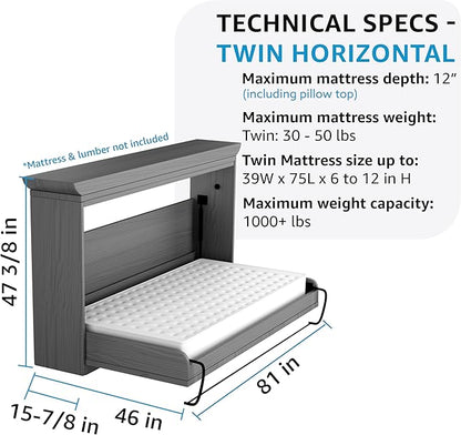 Create-A-Bed Twin Size Deluxe Murphy Bed Kit, Horizontal