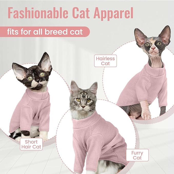 DENTRUN Sphynx Hairless Cats Shirt Pullover Kitten T-Shirts, Breathable Cat Wear Turtleneck Sweater Adorable Cat's Clothes Vest Pajamas Jumpsuit