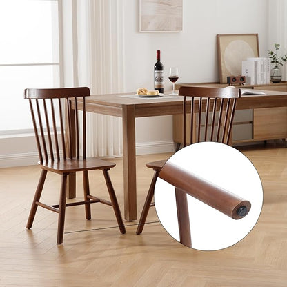 LZAREAL Windsor Dining Chairs Farmhouse Dining Chairs Set of 4 Modern Wood Kitchen Chairs Mid Century French Country Spindle Chair for Dinning Room Kitchen Restaurant Bar Canteen Library, Walnut