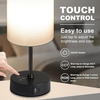 Unicozin Table Lamp,3 CCT 3000K/4500K/6500K & RGB Color Changing,Stepless Dimmable Touch Control Bedside Lamp for Reading,Ambience Nightstand Light for Home Decor Party,White Shade