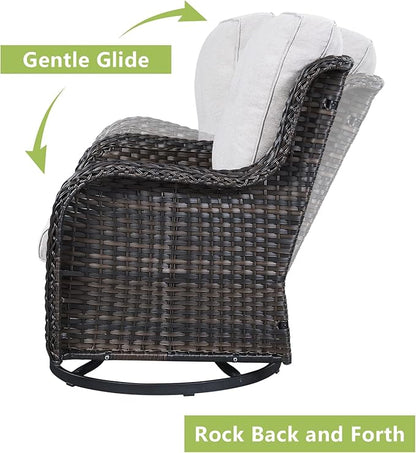 Rilyson Wicker Patio Furniture Set - 6 Piece Rattan Outdoor Sectional Conversation Sets with 2 Swivel Rocking Chairs,2 Ottomans,1 Sofa and 1 Coffee Table for Porch Deck Garden(Brown/Beige)