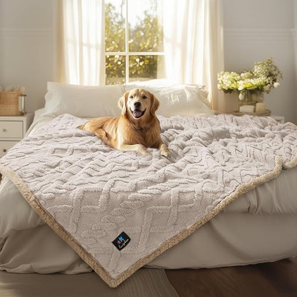Waterproof Pet Blanket, Liquid Pee Proof Dog Blankets for Sofa Bed Couch, Reversible Sherpa Fleece Furniture Protector Cover for Small Medium Large Dogs Cats,Beige-Thicken X-Large（85" x 57"）