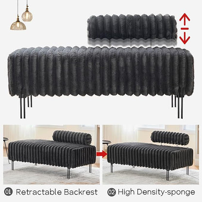 NIOIIKIT 49.6" Modern Loveseat Sofa Couch, Upholstered Accent Sofa with Golden Legs and Adjustable Backrest, Small Faux Fur Couches for Bedroom, Living Room, Compact Small Space (Dark Grey)