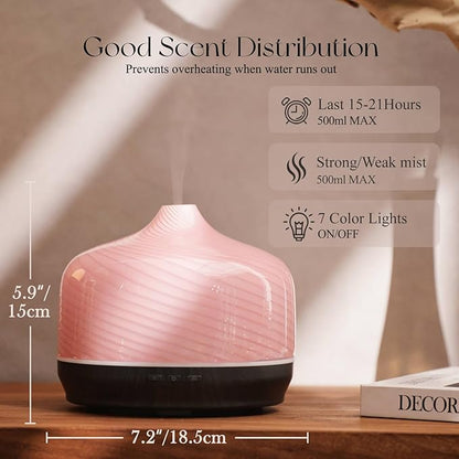Porseme 500ml Glass Essential Oil Diffuser Aromatherapy Ultrasonic Cool Mist