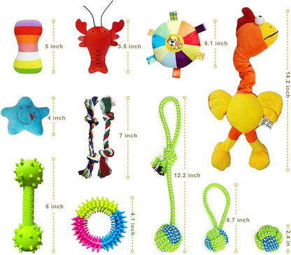 12 Piece Dog Toy Set, Rope Toys, Ball, Plush Toys, Bones and More Squeaky Dog Toys, Indoor/Outdoor Puppy Toys, Training