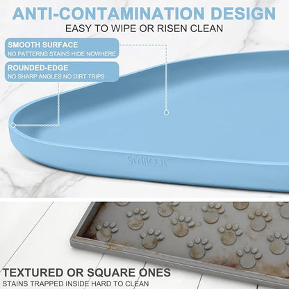 SMILOOL Waterproof Silicone Pet Food Mat with Raised Edge for Dog & Cat | 24" x 16" Non-Slip Pet Feeding Mats with Lip for Food & Water Bowl, Food Grade, Easy Cleaning, Light Blue