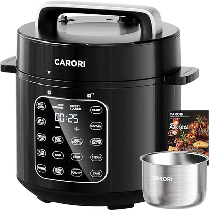 9-in-1 Electric Pressure Cooker 6 Quart Black, Stainless Steel Pot, 12 Preset