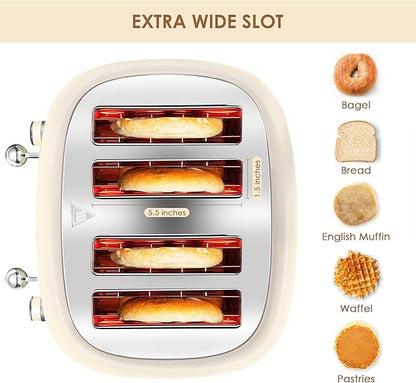 4 Slice Toaster Roter Mond Retro Stainless Steel