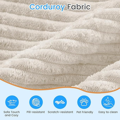 PUREMIND 106" White Cloud Sectional Couch Sectional Couches for Living Room, Corduroy L Shape Sofa with Deep Seat, Modular Boneless Foam Couch Corner Couches No Assembly Required