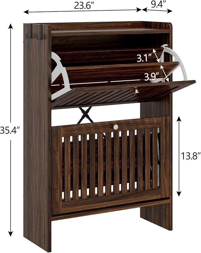 wanan 24" Shoe Cabinet with 2 Flip Slatted Drawers, Adjustable & Removable