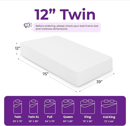 GAESTE 12 Inch Twin Cooling Gel Memory Foam Mattress Medium Firm for Cool Sleep Pressure Relieving CertiPUR-US Certified Foam, Convenient Mattress in a Box Fiberglass Free (Twin, 12 in)