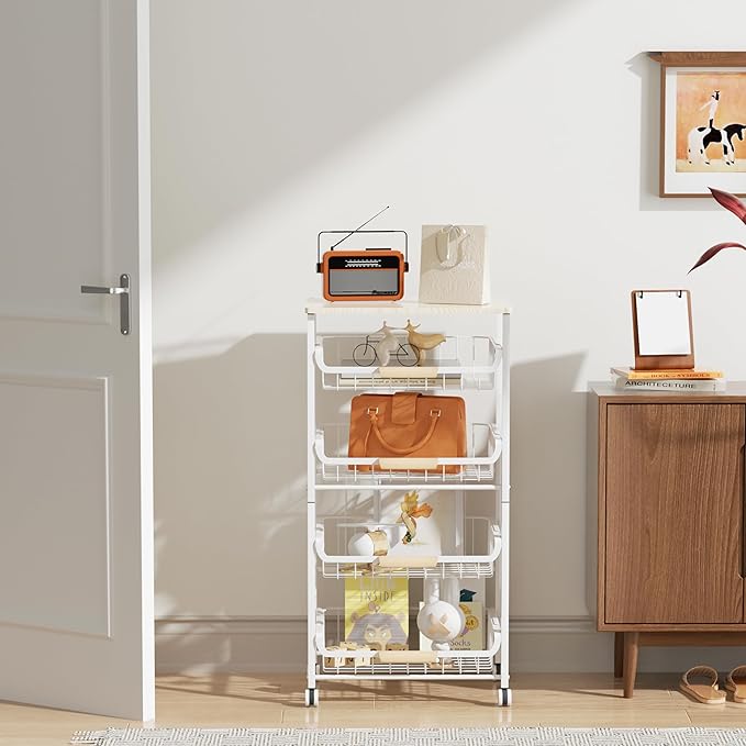 5-Layer Fruit Basket Kitchen Food Organizer and Rack, Stackable Storage Cart