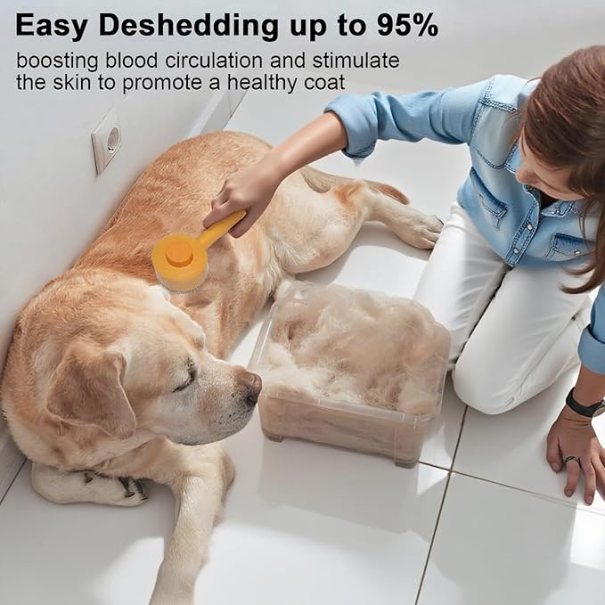Self-Cleaning Pet Brush - Deep Massage Deshedding Comb with Resin Protective Tips, Curved Teeth, One-Button Hair Release - Washable, for Shedding & Long-Haired Dogs Cats
