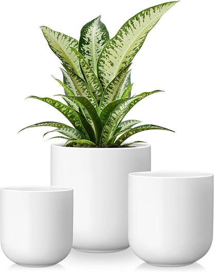 vancasso Ceramic Plant Pots, 4+5+6 inches, Set of 3, Planters with Drainage Hole, Flower Pots Planters Pots for Indoor Plants, Modern Indoor Decorative Garden Pot, Home Decor, White